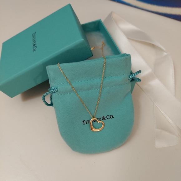 🟢Tiffany & Co🟢 Elsa Peretti Open Heart Pendant Necklace 18K Yellow Gold - Picture 9 of 16